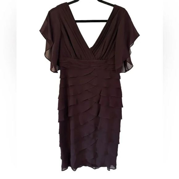 Adrianna Papell Dark Purple Chiffon Layered Cocktail‎ Dress Lightweight Zip Back - Picture 1 of 4